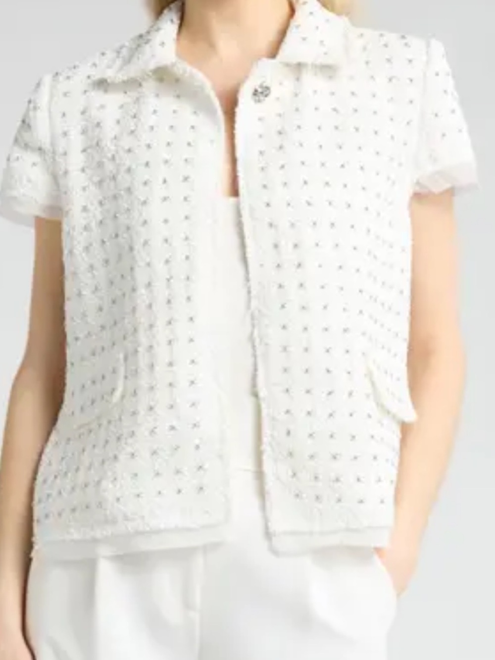 Jason Wu White Textured Short-Sleeve Jacket